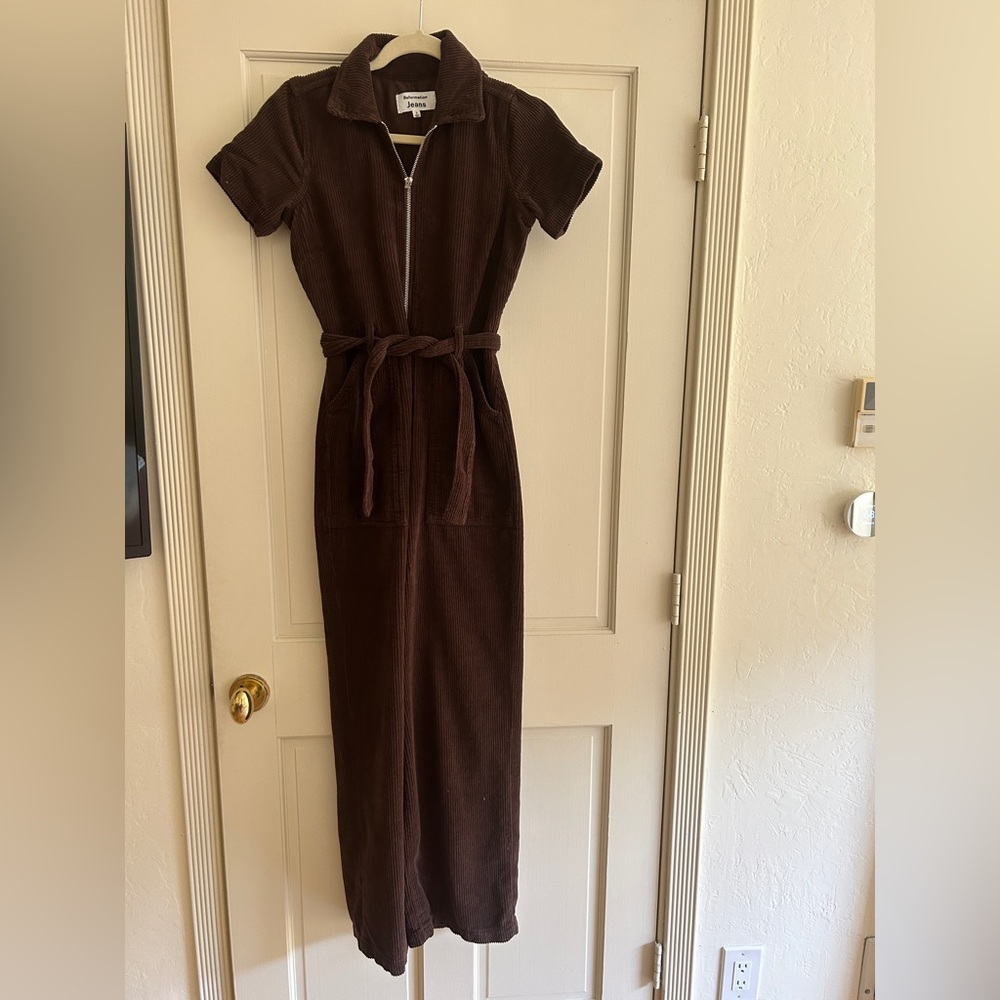 Reformation brown cord jumpsuit